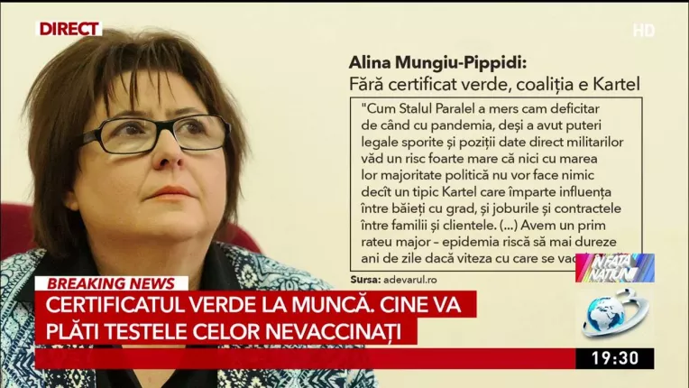 Alina Mungiu Pipidi, despre certificatul verde la munca: Cine nu se vaccineaza azi va fi somer.