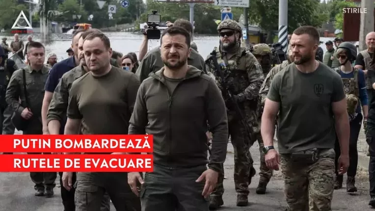 ATENTIE: Zelenski a mers in regiunea inundata dupa distrugerea barajului Kahovka