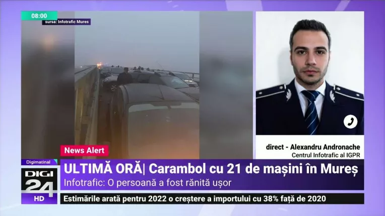 Carambol cu 21 de masini in judetul Mures. O persoana a fost ranita