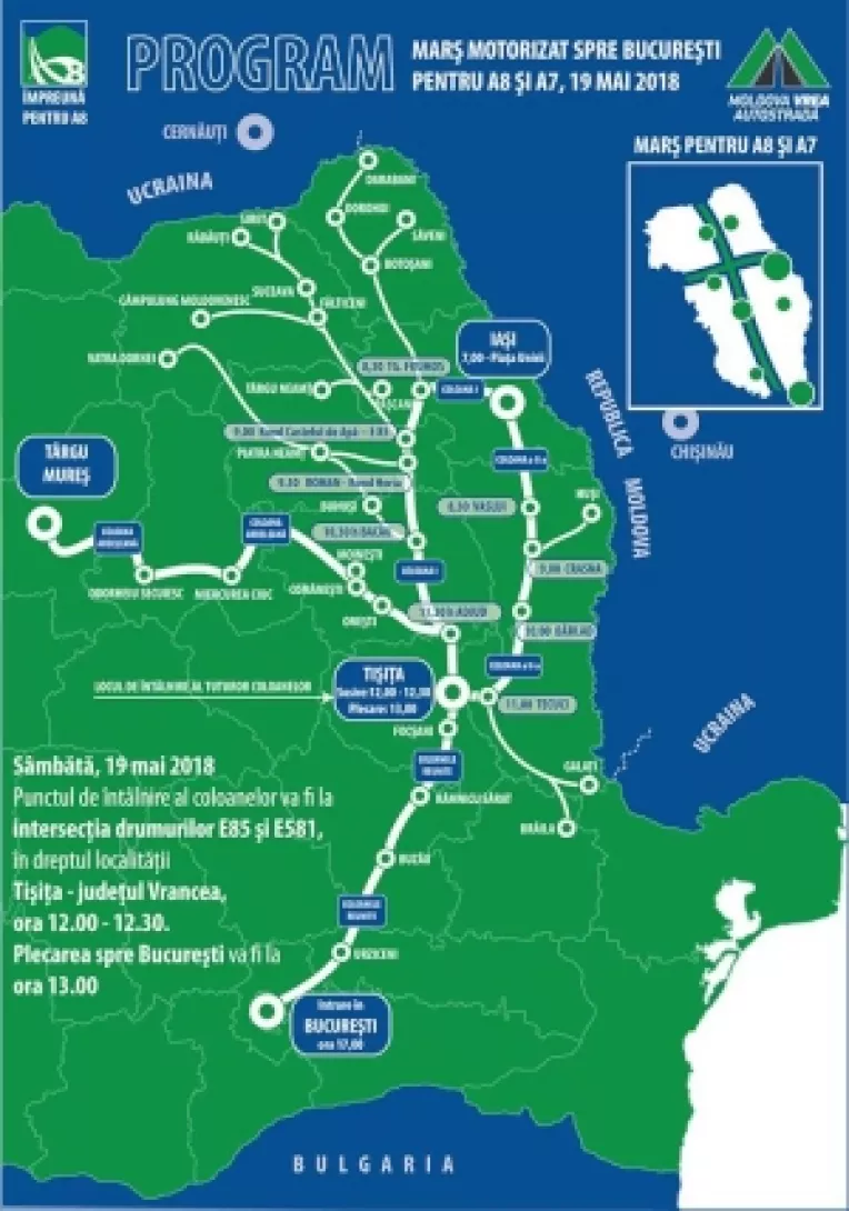 Mars motorizat intre Iasi si Bucuresti, organizat de Grupul de intiativa civica IMPREUNA PENTRU A8 si Asociatia MOLDOVA VREA AUTOSTRADA