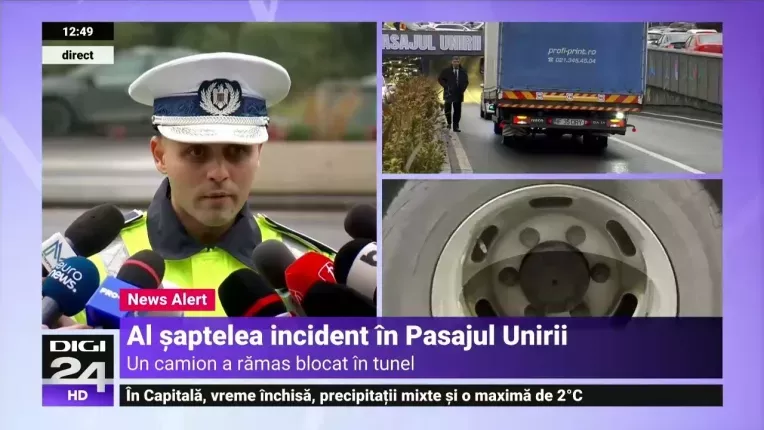 Soferul camionului care a ramas blocat in Pasajul Unirii a fost amendat de doua ori